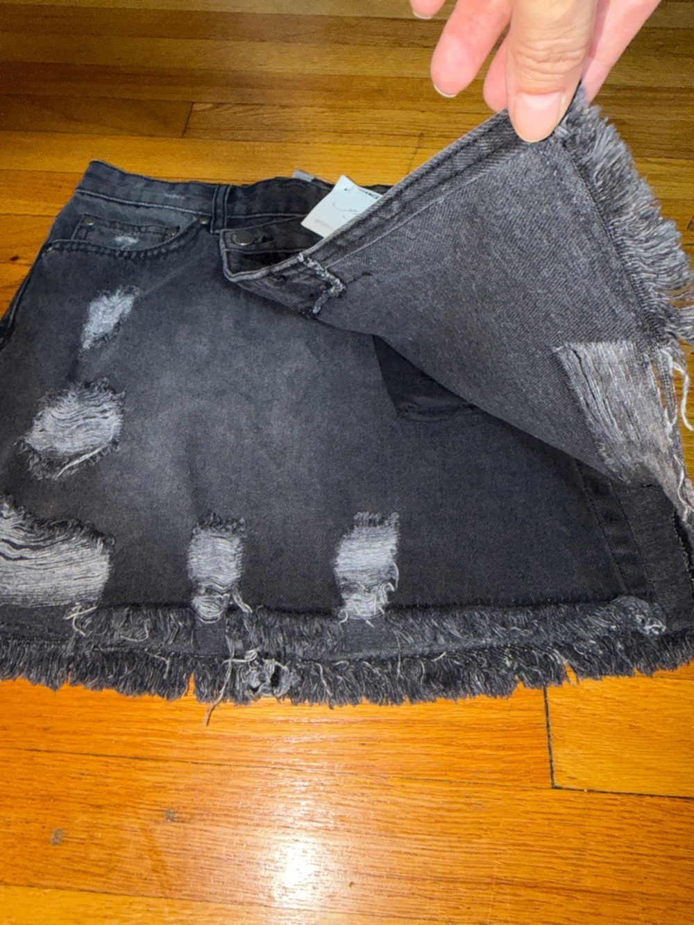 Elan Black Distressed Denim Mini Skirt - Picture 4 of 7